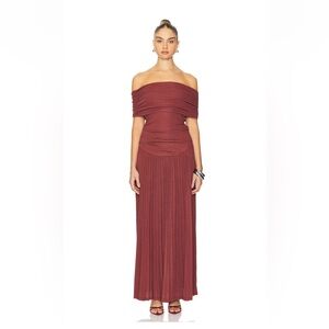 Lioness Off-Shoulder Maxi Dress in Deep Red